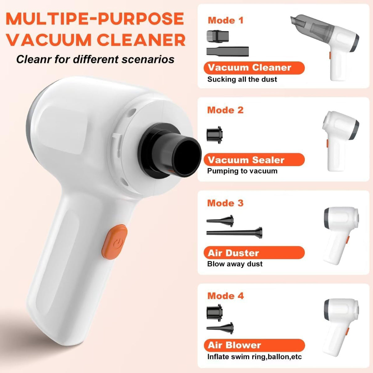 Mini Car Vacuum Cleaner, Small Handheld Vacuum Portable Cordless 3 in 1 Dust Buster & Air Blower & Hand Pump, 15000PA Rechargeable Hand Vacuum High Power for Car, Home, Office