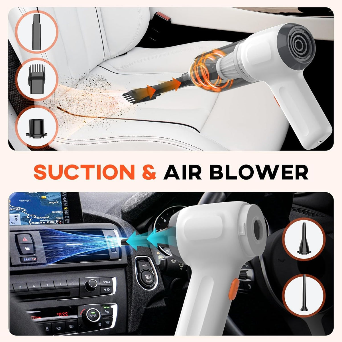 Mini Car Vacuum Cleaner, Small Handheld Vacuum Portable Cordless 3 in 1 Dust Buster & Air Blower & Hand Pump, 15000PA Rechargeable Hand Vacuum High Power for Car, Home, Office