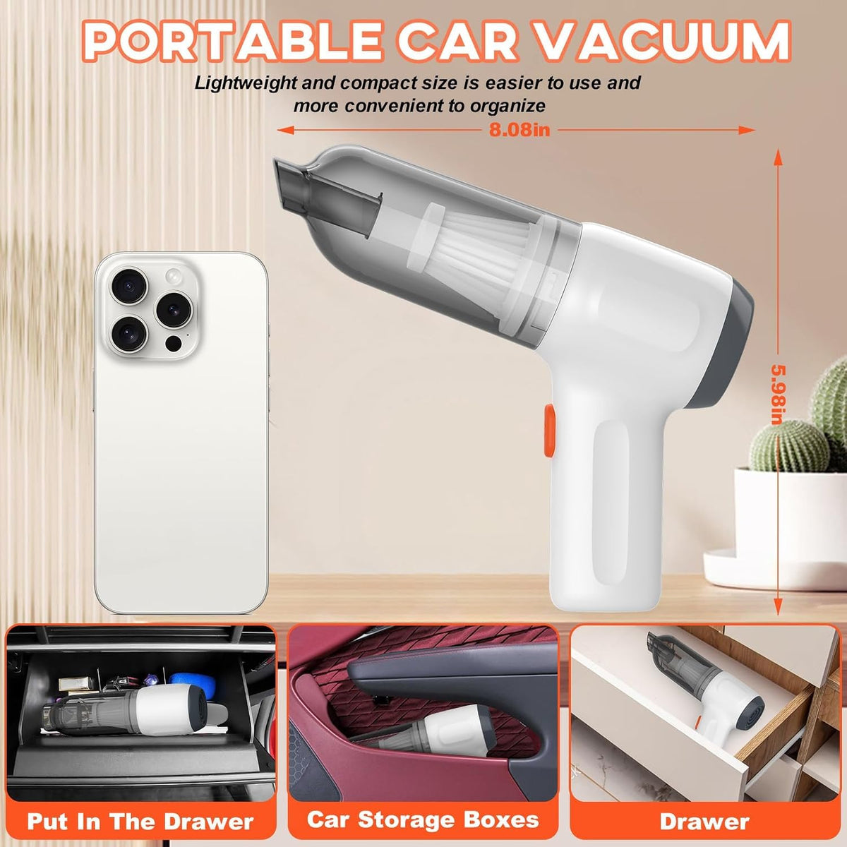 Mini Car Vacuum Cleaner, Small Handheld Vacuum Portable Cordless 3 in 1 Dust Buster & Air Blower & Hand Pump, 15000PA Rechargeable Hand Vacuum High Power for Car, Home, Office