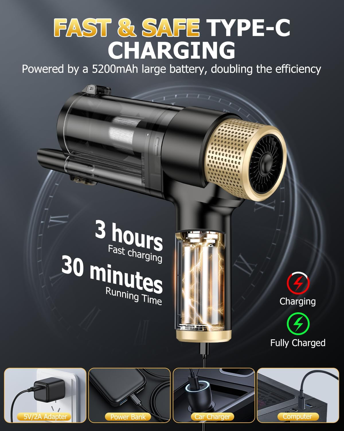Handheld Car Vacuum Portable Cordless, 16000PA Hand Vacuum Cleaner