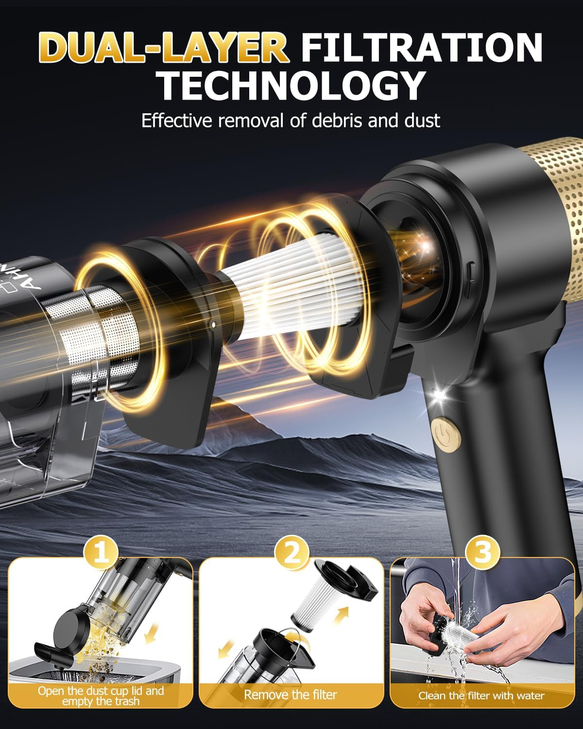 Handheld Car Vacuum Portable Cordless, 16000PA Hand Vacuum Cleaner