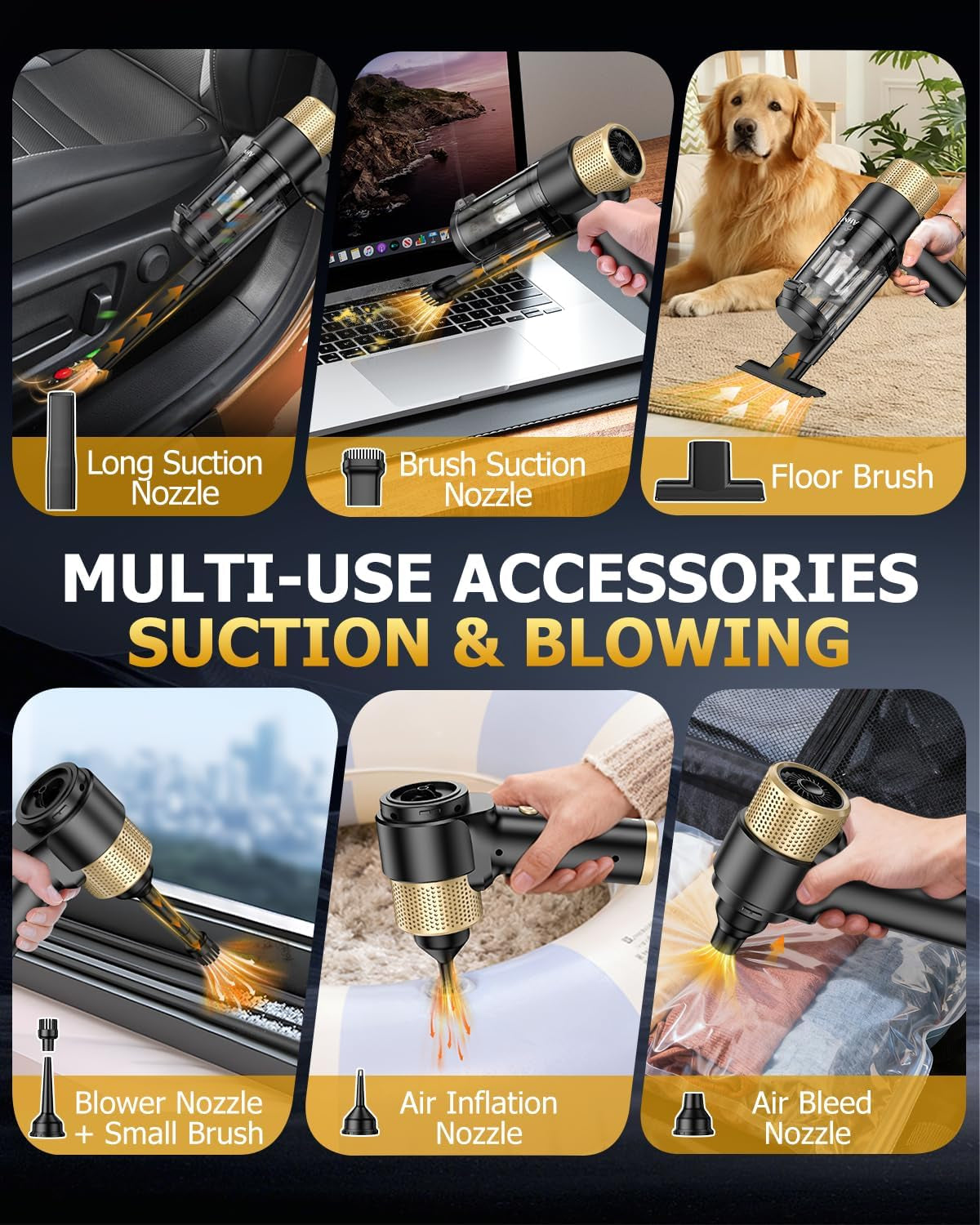 Handheld Car Vacuum Portable Cordless, 16000PA Hand Vacuum Cleaner
